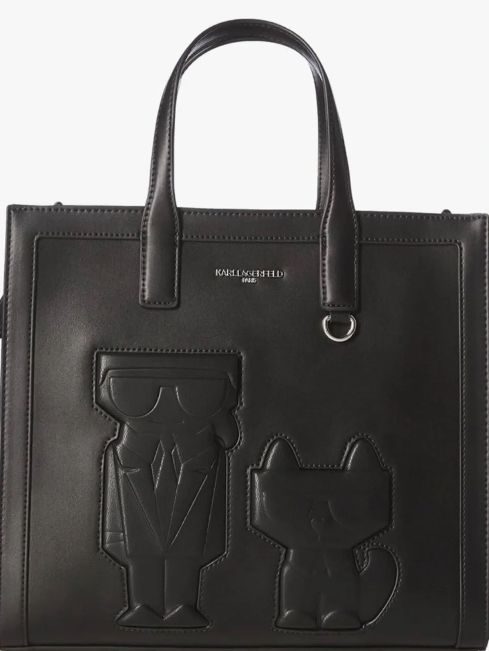 Karl Lagerfeld Black Leather Embossed Top-Handle Tote